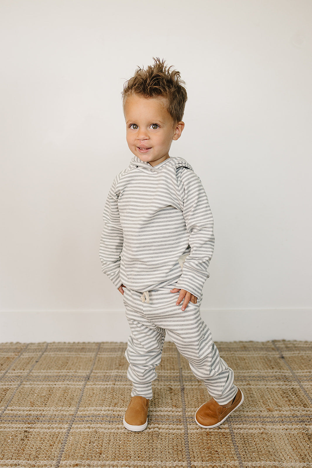 Grey Striped Hooded Set