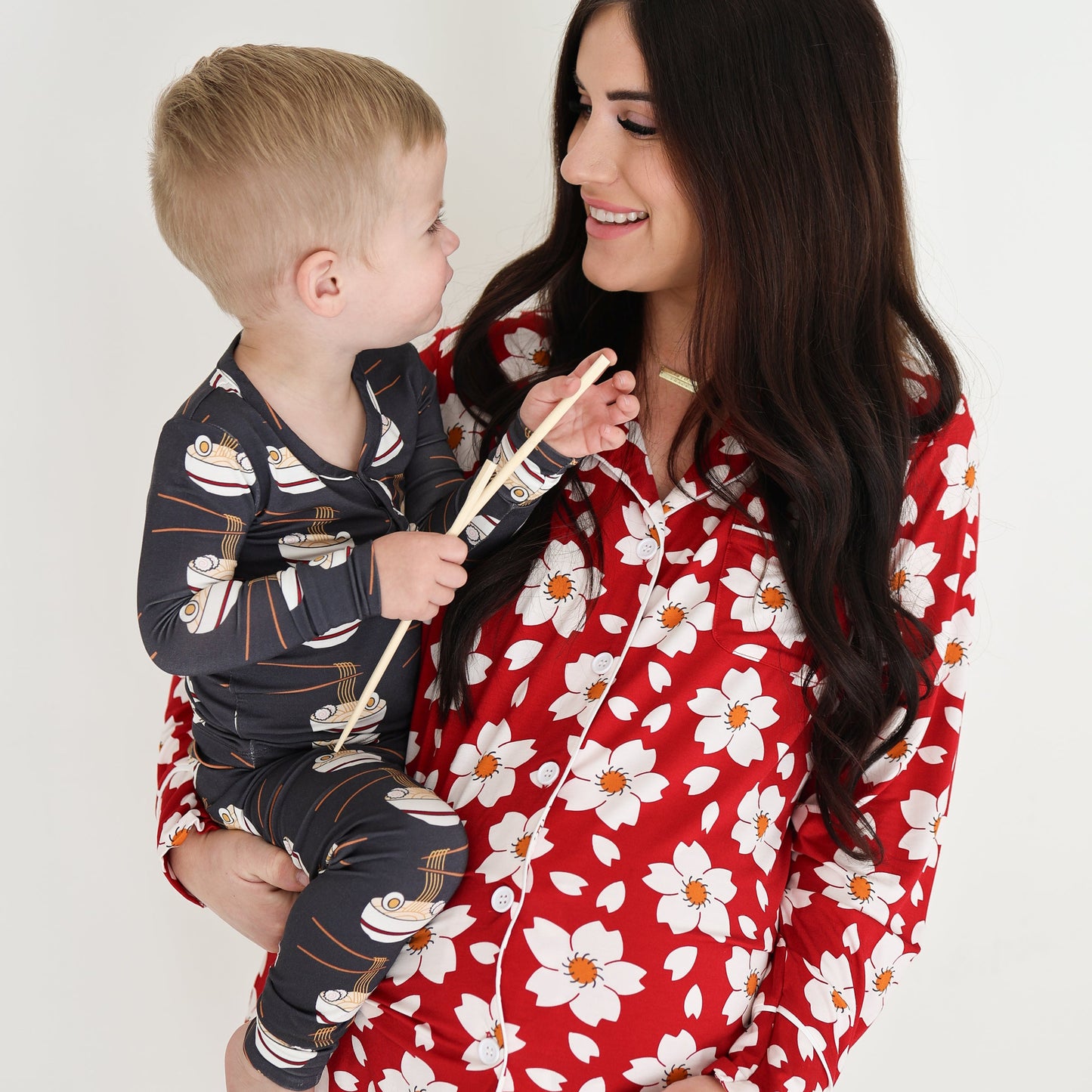 Women's Bamboo Button Up Lounge Set | Cherry Blossoms