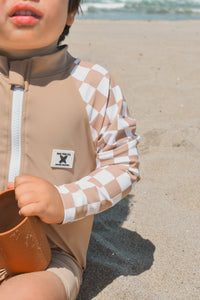 UPF 50 RASHGUARD ONESIE - DUNE CHECKERS
