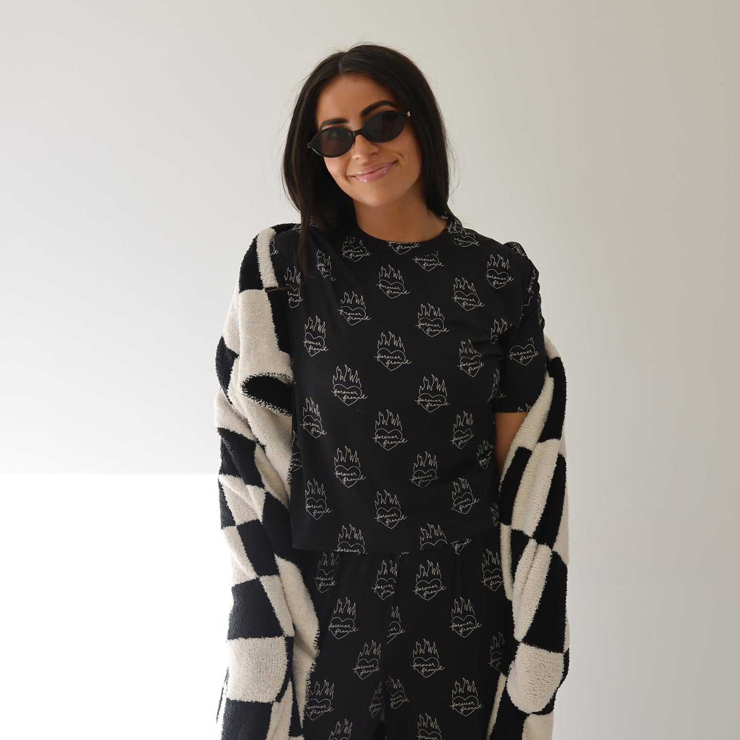 Women's Boxy Tee Lounge Set | Flaming Hearts