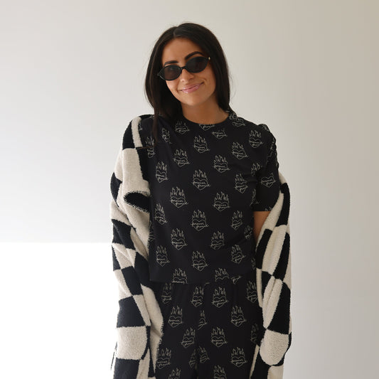 Women's Boxy Tee Lounge Set | Flaming Hearts